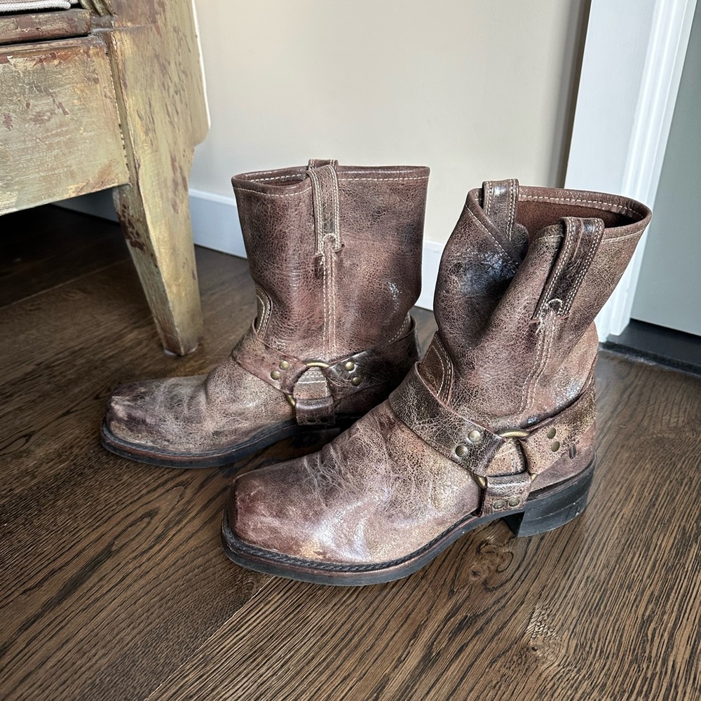 Frye Leather Harness Boots - Men’s (distressed brown)